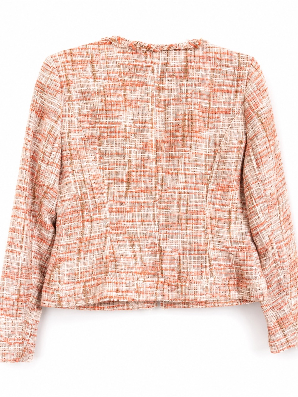 Cynthia Rowley Coral Cream Tweed Bouclé Fringe Zip Jacket Blazer - Picture 3 of 15